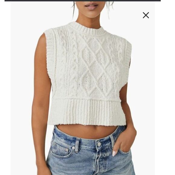 FREE PEOPLE Rowan Sweater Vest in Ivory, sz XL - Picture 1 of 16